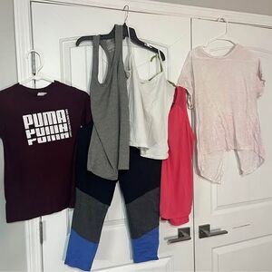 Large and Medium Workout clothes capri tank tees Lot of 6 items 1-tank=xs C7166